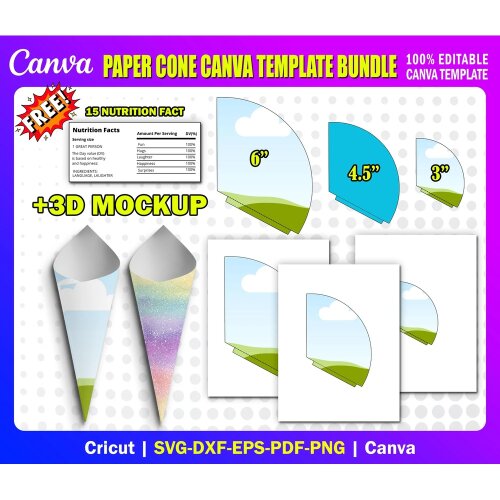 Arquivo de corte 3 Moldes de Cone de Papel