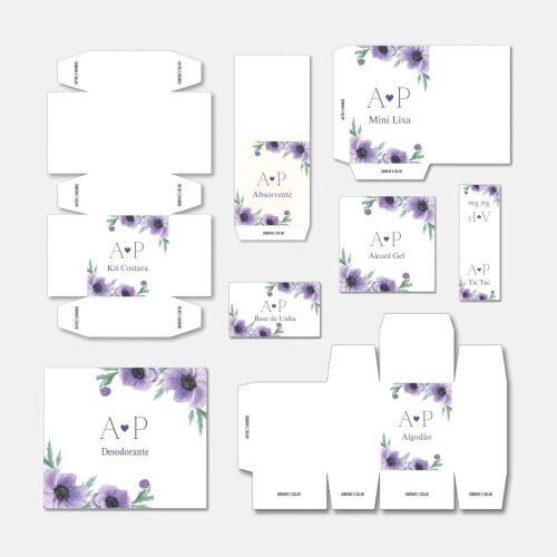 KIT TOALETE ARTE FLORAL LILÁS EDITÁVEL