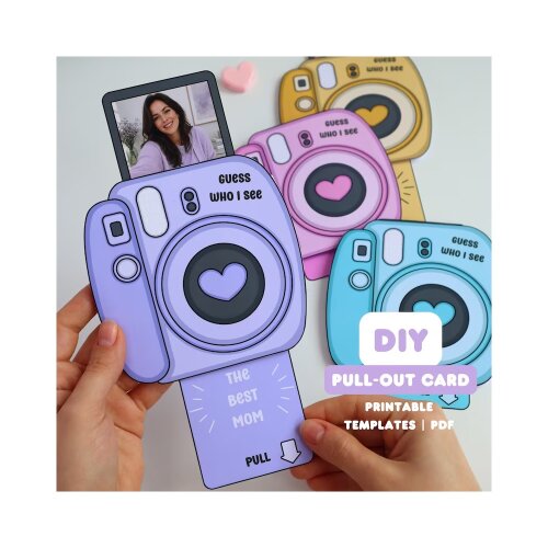 Modelo de cartão fotográfico destacável para imprimir, presente editável no Canva, cartão estilo Polaroid faça você mesmo, Dia das Mães, melhor amiga, cartão fotográfico personalizado