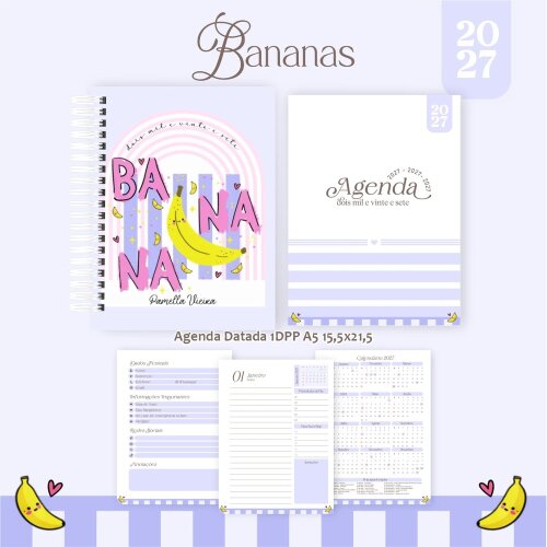 Pack Encadernação 2027 , Agenda, Planner, Calendário 1) BANANAS