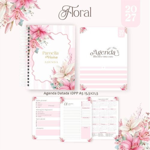 Pack Encadernação 2027 , Agenda, Planner, Calendário 5) FLORAL