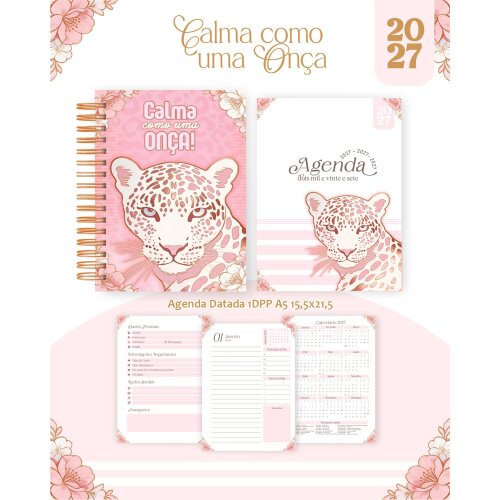 Pack Encadernação 2027 , Agenda, Planner, Calendário 6) CALMA COMO UMA ONÇA
