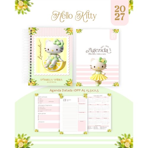 Pack Encadernação 2027 , Agenda, Planner, Calendário 9) HELLO KITTY