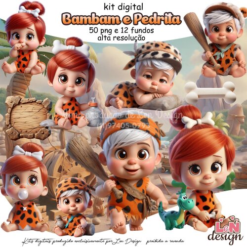 Kit Digital Papelaria Personalizada png Bambam e Pedrita ( Drive da Ana)