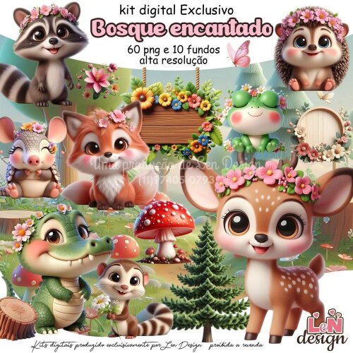 Kit Digital Papelaria Personalizada png Bosque Encantado ( Drive da Ana)