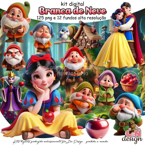 Kit Digital Papelaria Personalizada png Branca de Neve ( Drive da Ana)