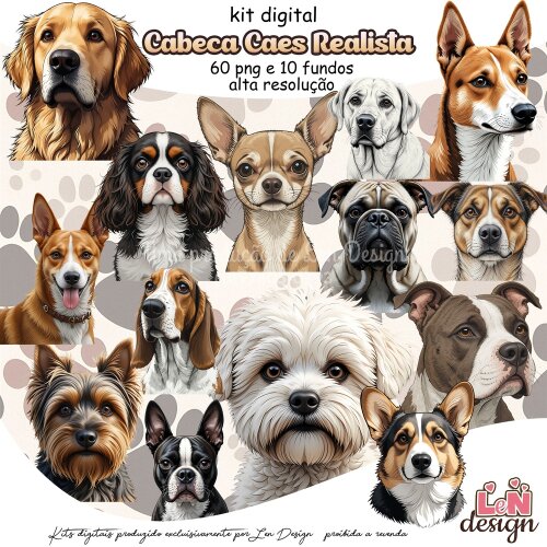 Kit Digital Papelaria Personalizada png Cabeça Cães Realista ( Drive da Ana)