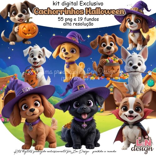 Kit Digital Papelaria Personalizada png Cachorrinhos Halloween ( Drive da Ana)