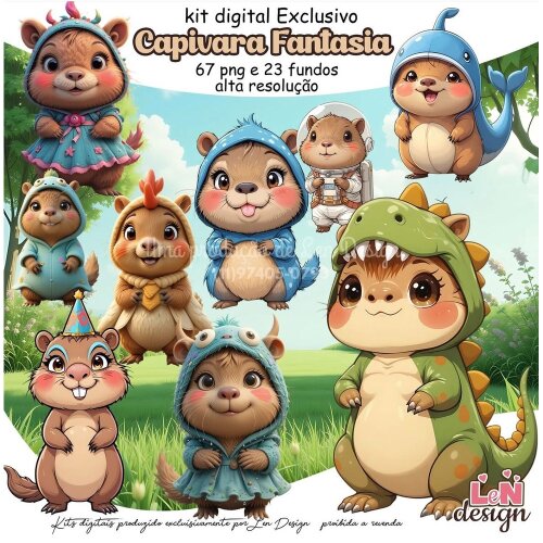 Kit Digital Papelaria Personalizada png Capivara Fantasia ( Drive da Ana)