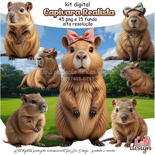 Kit Digital Papelaria Personalizada png Capivara Realista ( Drive da Ana)