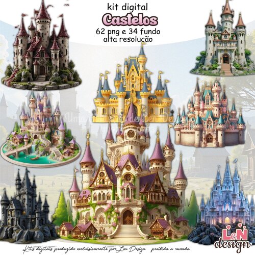 Kit Digital Papelaria Personalizada png Castelos ( Drive da Ana)