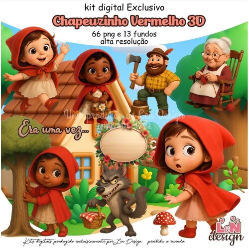 Kit Digital Papelaria Personalizada png Chapeuzinho Vermelho ( Drive da Ana)