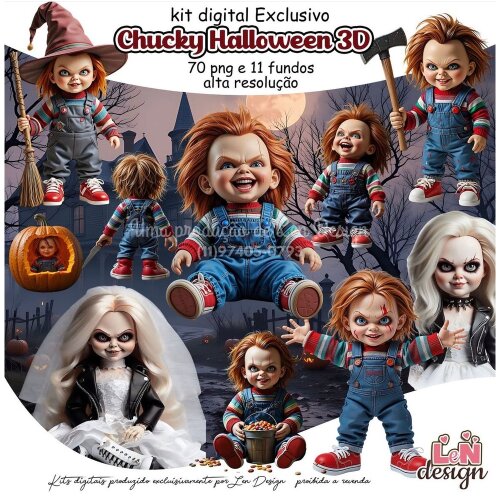 Kit Digital Papelaria Personalizada png Chucky Halloween 3D ( Drive da Ana)