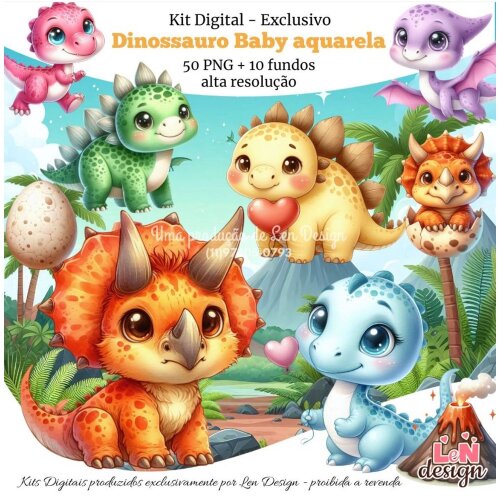 Kit Digital Papelaria Personalizada png Dinossauro Baby Aquarela ( Drive da Ana)