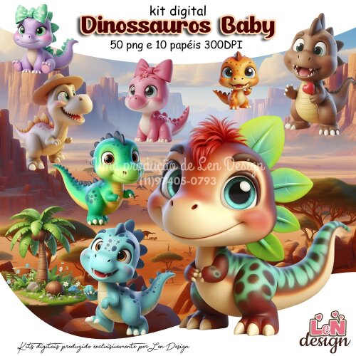 Kit Digital Papelaria Personalizada png Dinossauros Baby ( Drive da Ana)