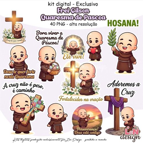 Kit Digital Papelaria Personalizada png Frei Gilson Quaresma de Páscoa ( Drive da Ana)