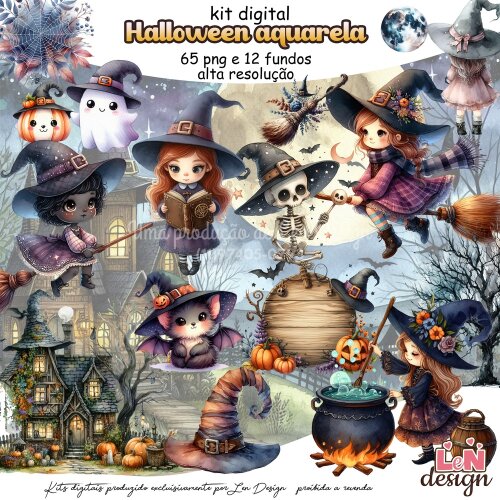 Kit Digital Papelaria Personalizada png Halloween Aquarela ( Drive da Ana)
