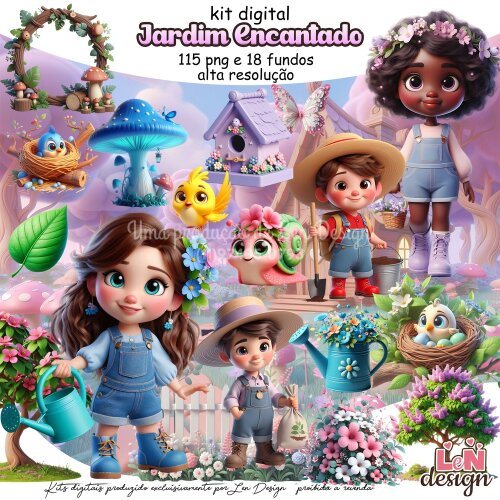 Kit Digital Papelaria Personalizada png Jardim Encantado ( Drive da Ana)