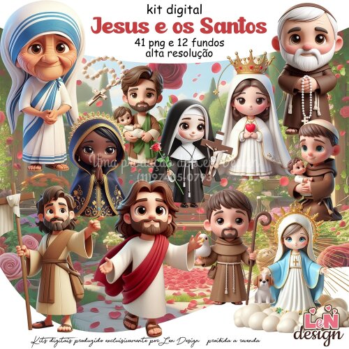 Kit Digital Papelaria Personalizada png Jesus e os Santos ( Drive da Ana)