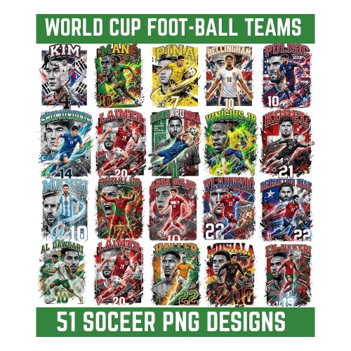 Pacote com mais de 51 imagens PNG de seleções da Copa do Mundo de Futebol - Arquivos PNG DTF e DTG