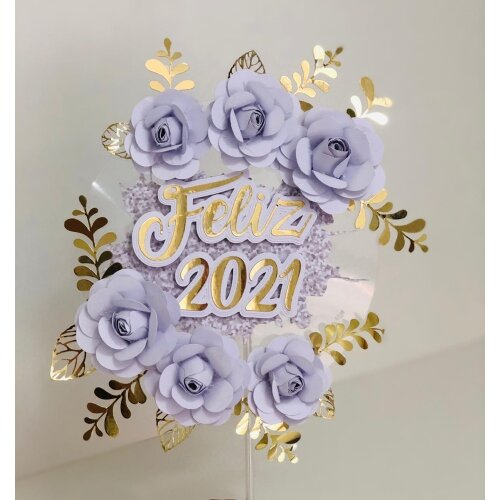 Topo de Bolo Floral Acetato Fluante 08