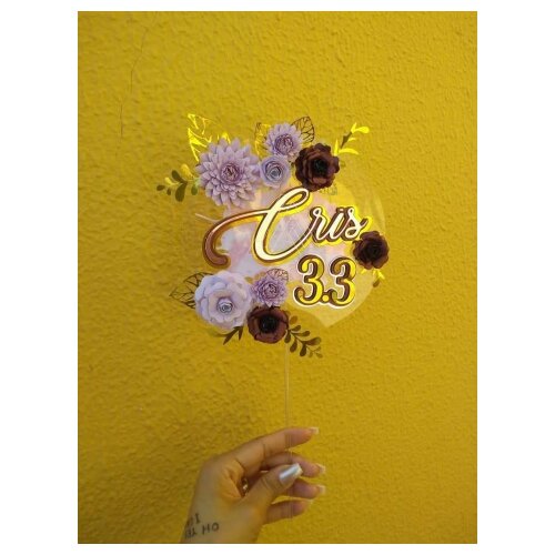 Topo de Bolo Floral Acetato Fluante 15