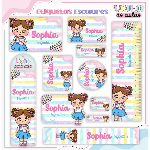 Kit Digital Etiqueta escolar para imprimir  Menina V5 EE