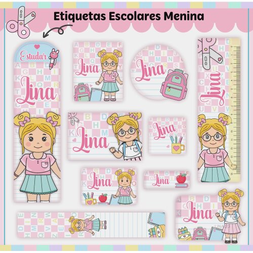 Kit Digital Etiqueta escolar para imprimir  Menina V6 EE