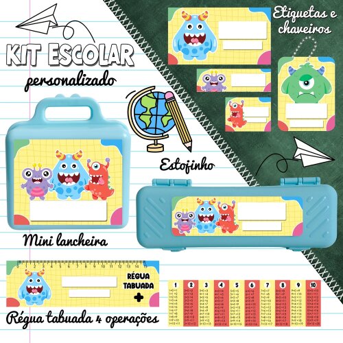Kit Digital Etiqueta escolar para imprimir  Monstrinhos V2 EE