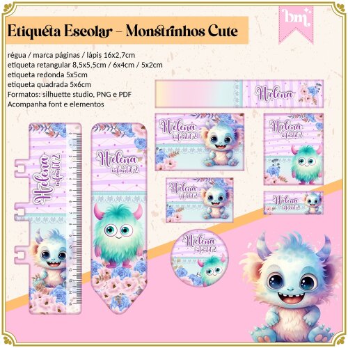Kit Digital Etiqueta escolar para imprimir  Monstrinhos V3 EE