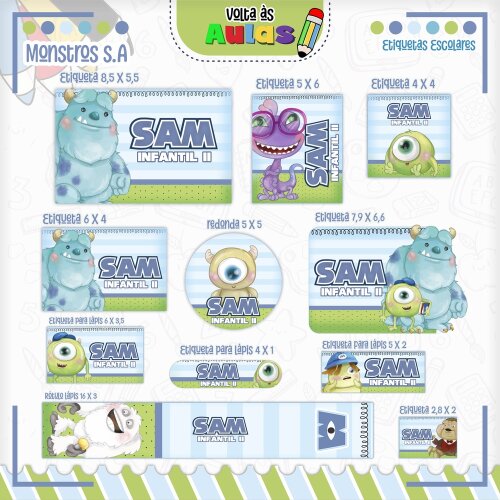 Monstros SA - Etiquetas escolares