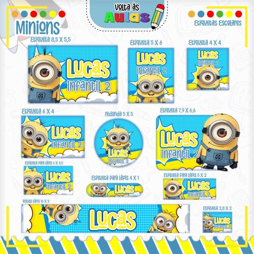 Kit Digital Etiqueta escolar para imprimir  Minions V3 EE