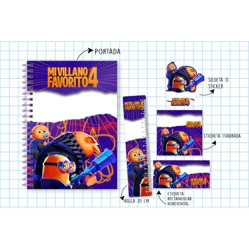 Kit Digital Etiqueta escolar para imprimir  Minions V5 EE