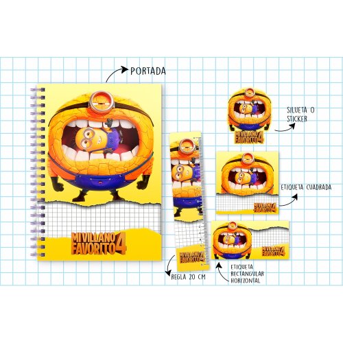 Kit Digital Etiqueta escolar para imprimir  Minions V6 EE