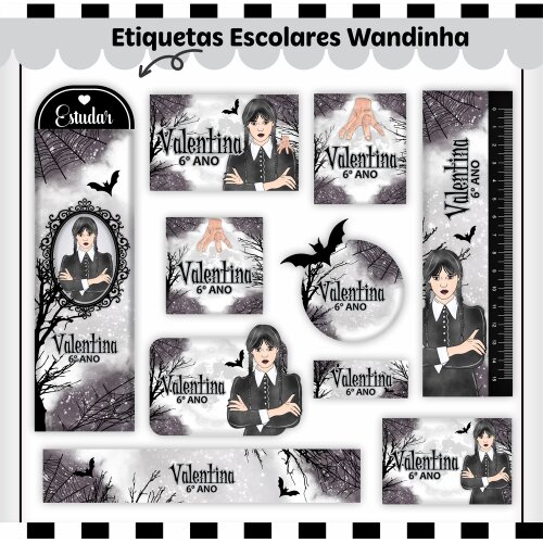 Kit Digital Etiqueta escolar para imprimir  Wandinha V1 EE