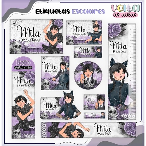 Kit Digital Etiqueta escolar para imprimir  Wandinha V3 EE