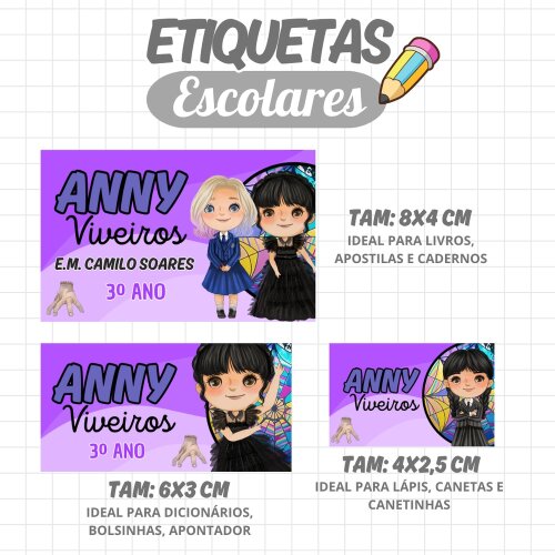 Kit Digital Etiqueta escolar para imprimir  Wandinha V5 EE