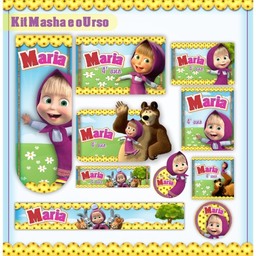 Kit Digital Etiqueta escolar para imprimir  Masha e o Urso EE V1