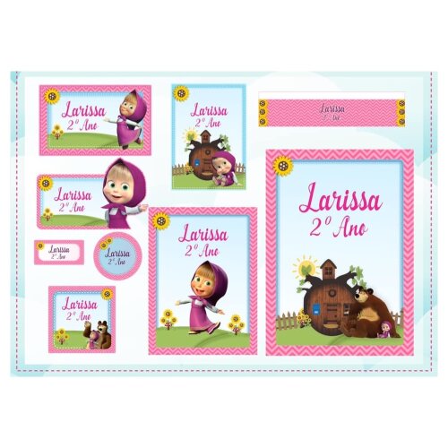 Kit Digital Etiqueta escolar para imprimir  Masha e o Urso EE V2