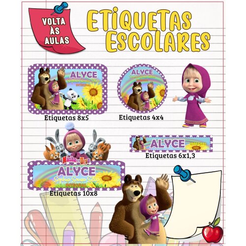 Kit Digital Etiqueta escolar para imprimir  Masha e o Urso V4 EE