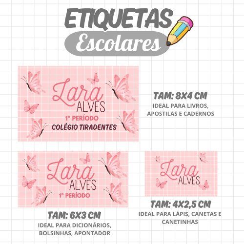 Kit Digital Etiqueta escolar para imprimir  Borboletass V10 EE