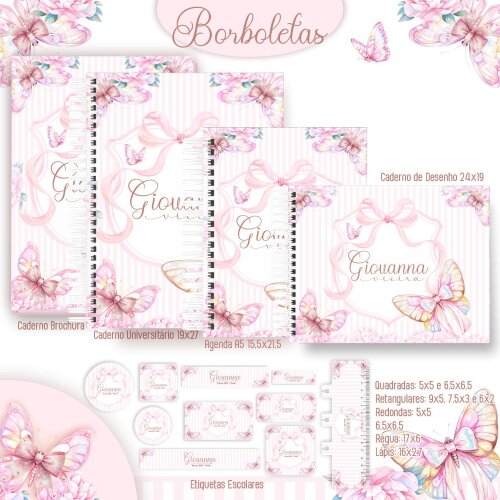 Kit Digital Etiqueta escolar para imprimir  Borboletass V11 EE