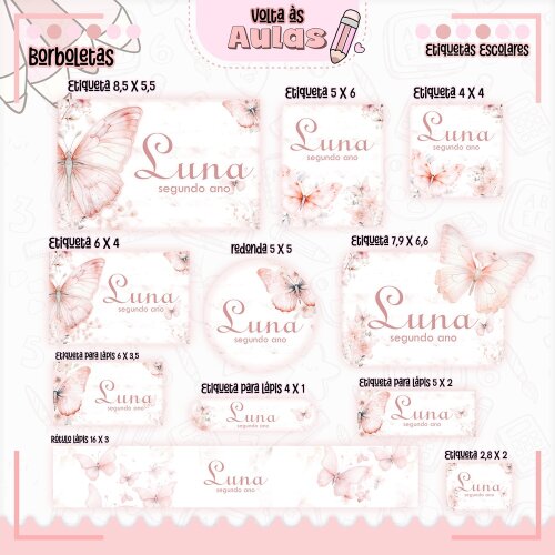 Kit Digital Etiqueta escolar para imprimir  Borboletass V12 EE