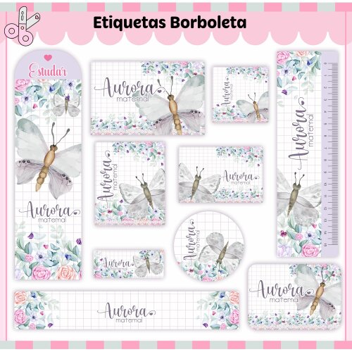 Kit Digital Etiqueta escolar para imprimir  Borboletass V3 EE