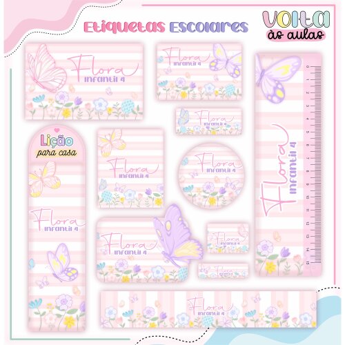 Kit Digital Etiqueta escolar para imprimir  Borboletass V5 EE