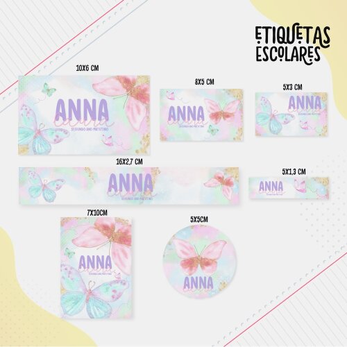 Kit Digital Etiqueta escolar para imprimir  Borboletass V6 EE