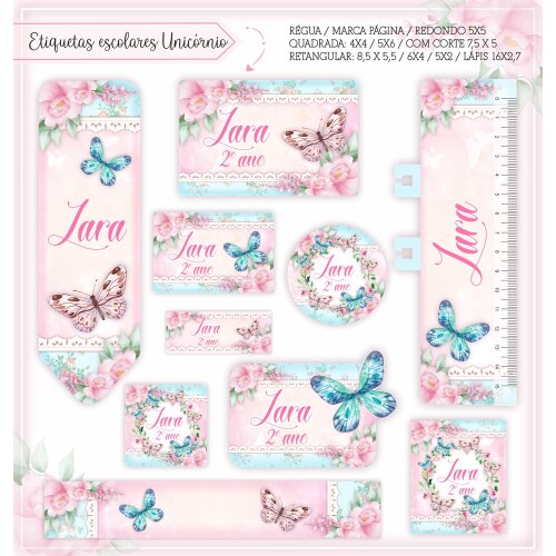 Kit Digital Etiqueta escolar para imprimir  Borboletass V7 EE