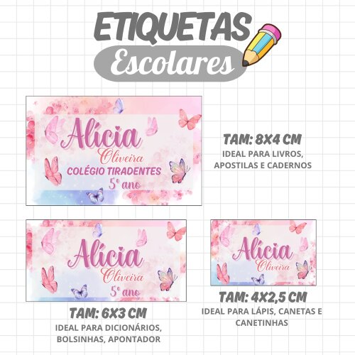 Kit Digital Etiqueta escolar para imprimir  Borboletass V9 EE