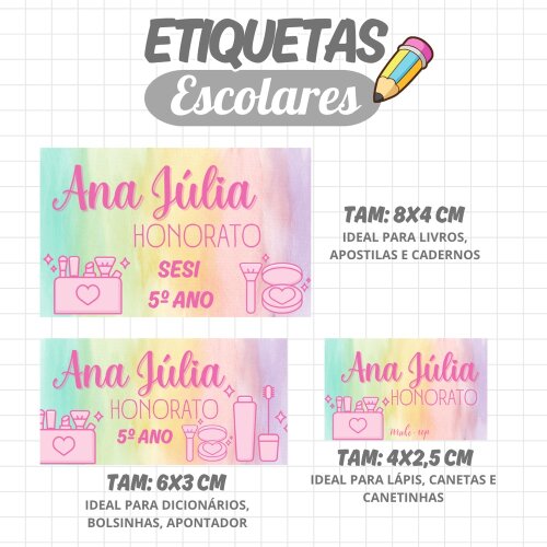 Kit Digital Etiqueta escolar para imprimir  Maquiagem - Make Up V2