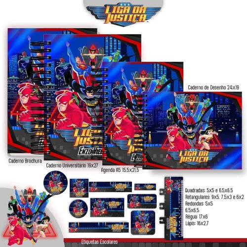 Kit Digital Etiqueta escolar para imprimir  Liga da Justiça V3 EE